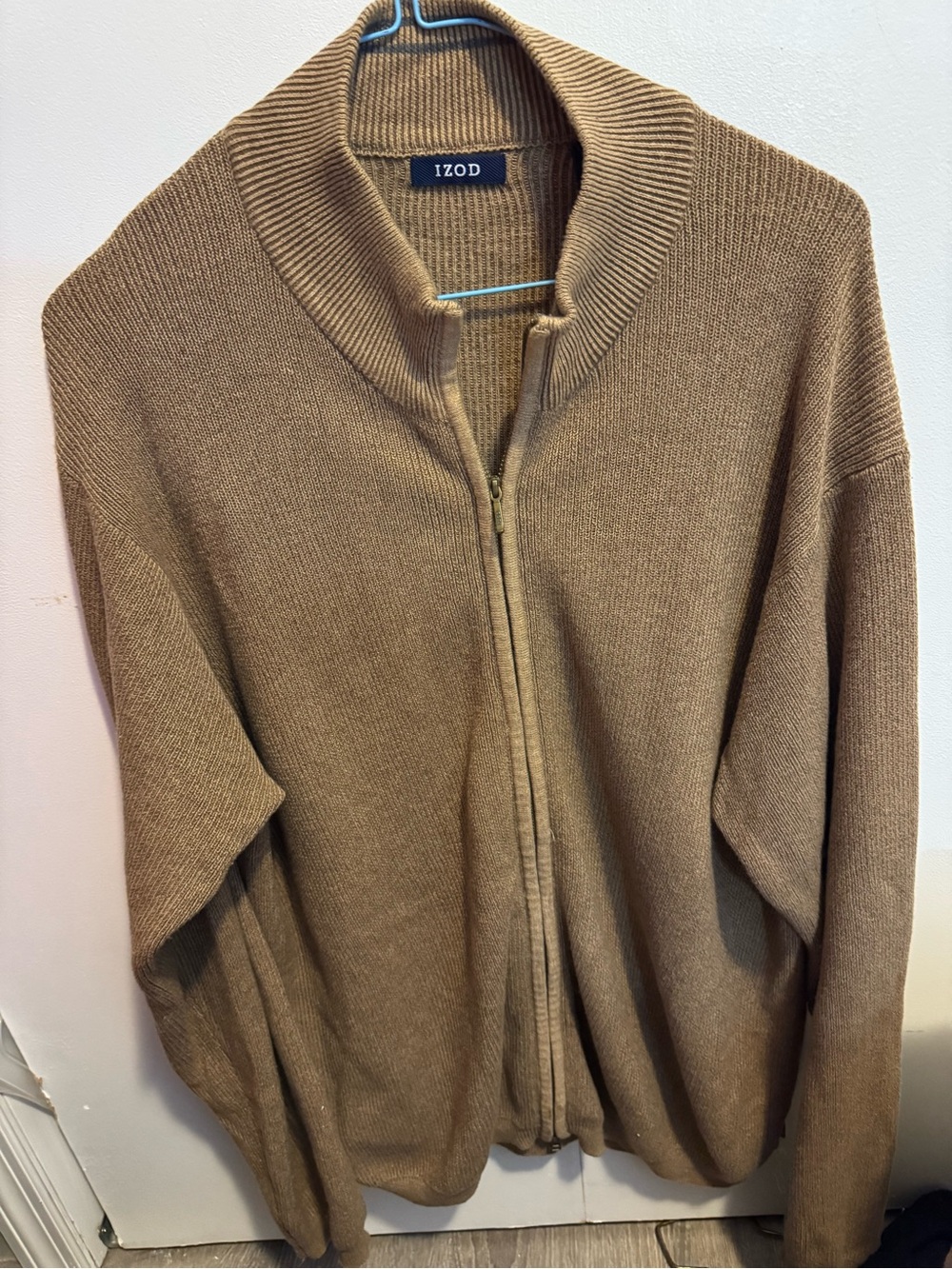 Izod Men's Zip-Up Shawl Collar Sweater in Tan